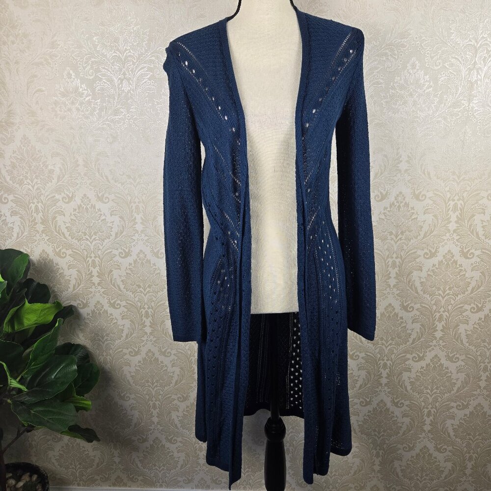 Style & Co Size XS Dark Teal Open Weave Knit Duster Open Front No Pockets